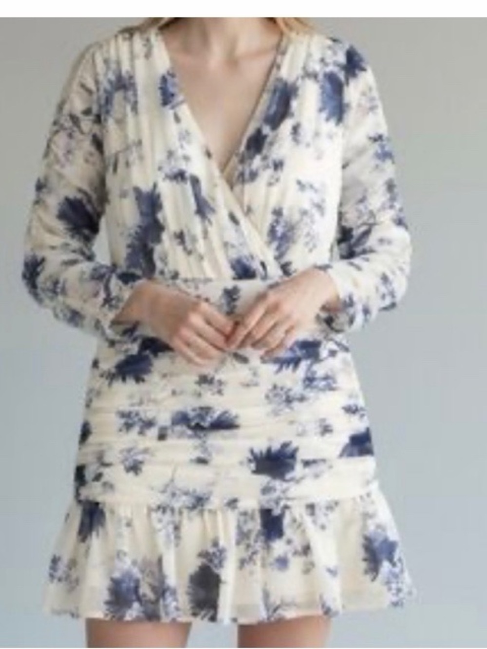 Abercrombie & Fitch Blue Floral Ruched Long Sleeve Mini Dress NWT‎